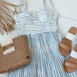 Lulus Blue Striped Bustier Midi Dress